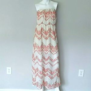 No Boundries Cream Lace Floral Maxi Dress. Sz. 7-9